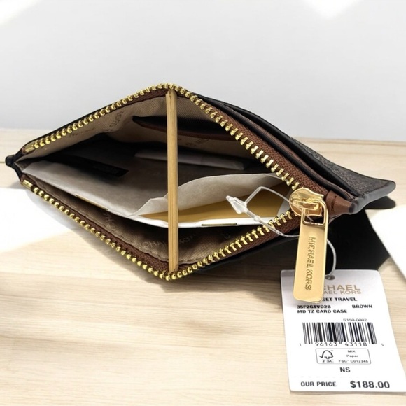 Michael Kors Medium Logo Card Case Wallet Brown Signature - Picture 4 of 5